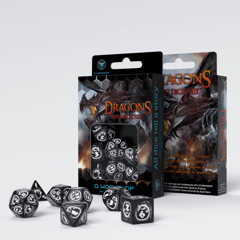 Dragons RPG Black & White Dice Set (7)