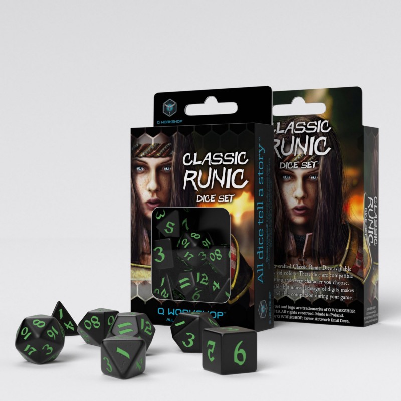 Classic Runic RPG Black & Green Dice Set (7)