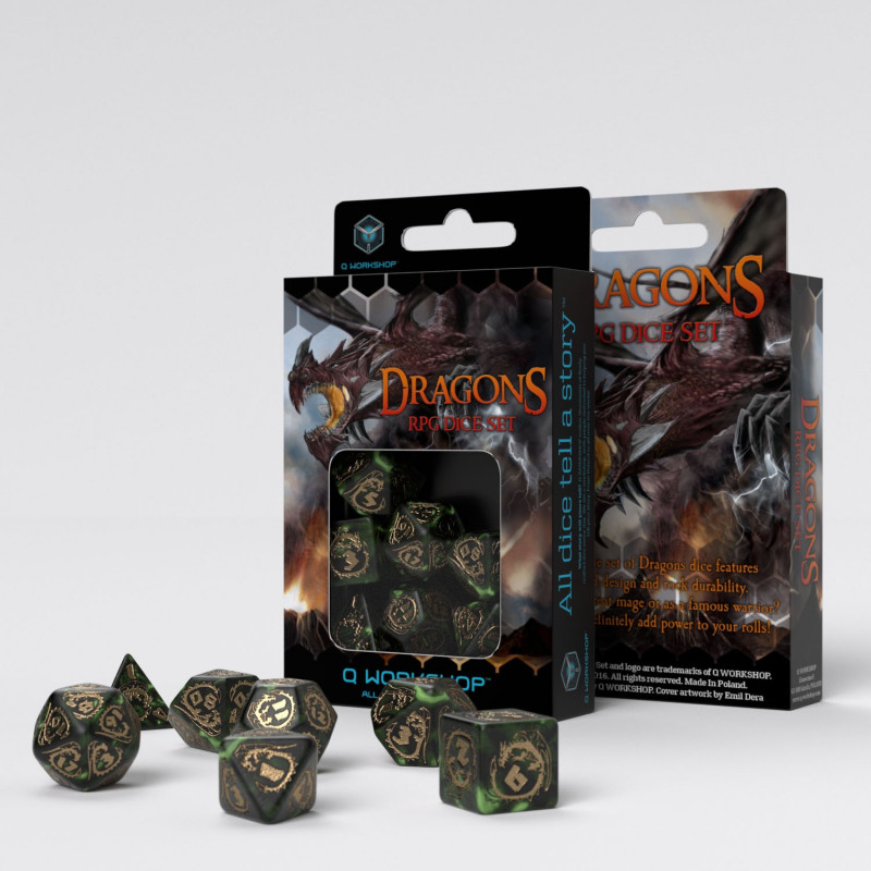 Dragons RPG Bottle Green & Gold Dice Set (7)